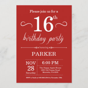 16th Birthday Invitation Red