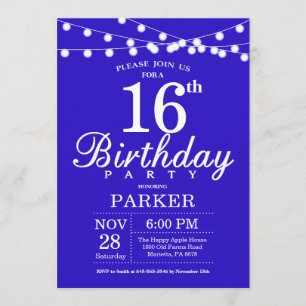 16th Birthday Invitation Royal Blue