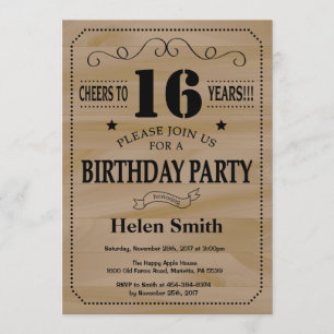 16th Birthday Invitation Rustic Wood