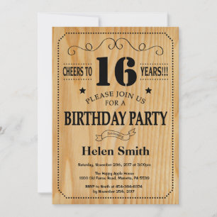 16th Birthday Invitation Rustic Wood