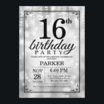 16th Birthday Invitation Silver Glitter<br><div class="desc">16th Birthday Invitation with Silver String Lights with Silver Glitter Background. Silver Birthday. Kids Birthday. Boy or Girl Bday Invite. 13th 15th 16th 18th 20th 21st 30th 40th 50th 60th 70th 80th 90th 100th, Any age. For further customisation, please click the "Customise it" button and use our design tool to...</div>