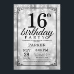 16th Birthday Invitation Silver Glitter<br><div class="desc">16th Birthday Invitation with Silver String Lights with Silver Glitter Background. Silver Birthday. Kids Birthday. Boy or Girl Bday Invite. 13th 15th 16th 18th 20th 21st 30th 40th 50th 60th 70th 80th 90th 100th, Any age. For further customisation, please click the "Customise it" button and use our design tool to...</div>