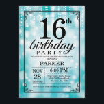 16th Birthday Invitation Teal Glitter<br><div class="desc">16th Birthday Invitation with Teal String Lights with Teal Glitter Background. Teal Birthday. Kids Birthday. Boy or Girl Bday Invite. 13th 15th 16th 18th 20th 21st 30th 40th 50th 60th 70th 80th 90th 100th, Any age. For further customisation, please click the "Customise it" button and use our design tool to...</div>