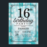 16th Birthday Invitation Teal Glitter<br><div class="desc">16th Birthday Invitation with Teal String Lights with Teal Glitter Background. Teal Birthday. Kids Birthday. Boy or Girl Bday Invite. 13th 15th 16th 18th 20th 21st 30th 40th 50th 60th 70th 80th 90th 100th, Any age. For further customisation, please click the "Customise it" button and use our design tool to...</div>