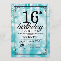 16th Birthday Invitation Teal Glitter