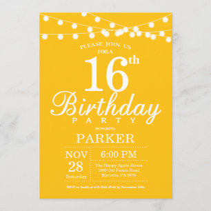 16th Birthday Invitation Yellow
