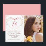 16th birthday invitations Boho Floral Photo<br><div class="desc">16th birthday invitations Boho Flowers Photo Pink watercolor</div>