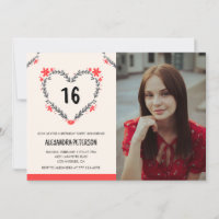 16th birthday invitations for her Floral Heart