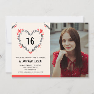 16th birthday invitations for her Floral Heart
