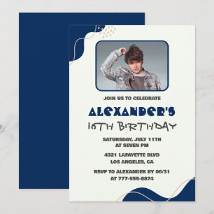 16th birthday invitations Men Navy Simple Photo