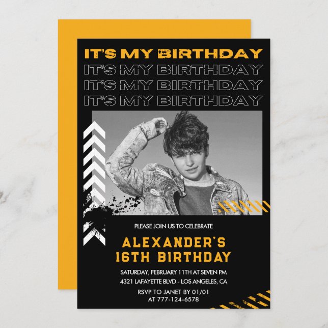 16th birthday invitations Men Photo Spray paint (Front/Back)