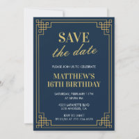 16th birthday invitations Men Save the date Navy