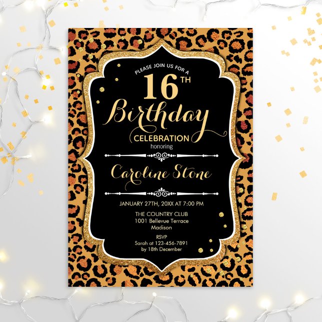 16th Birthday - Leopard Print Invitation (Creator Uploaded)
