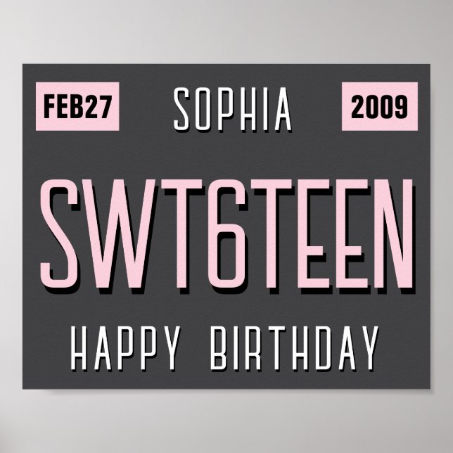16th Birthday License Plate Poster, New Driver Poster (Front)