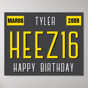 16th Birthday License Plate Poster, New Driver Poster