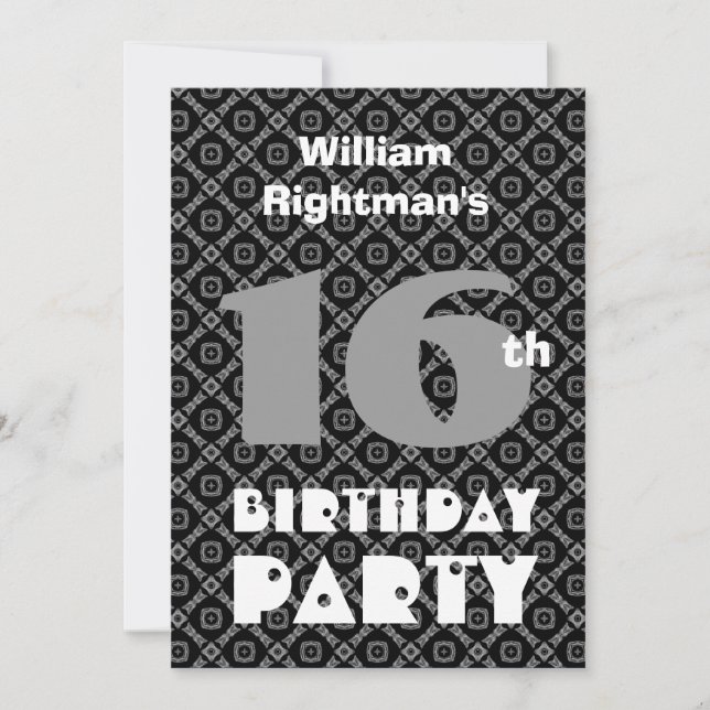16th Birthday Modern Teen Black Diamonds W704 Invitation (Front)
