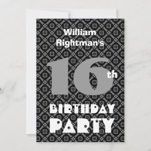 16th Birthday Modern Teen Black Diamonds W704 Invitation