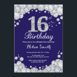 16th Birthday Navy Blue and Silver Diamond Invitation<br><div class="desc">16th Birthday Invitation. Navy Blue and Silver Rhinestone Diamond. Elegant Birthday Bash invite. Kids Birthday. Girl Birthday. Boy Birthday. For further customisation,  please click the "Customise it" button and use our design tool to modify this template.</div>