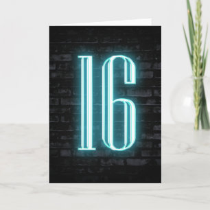 16th Birthday Neon Sign on Brick  Card