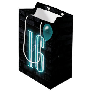 16th Birthday Neon Sign on Brick  Medium Gift Bag