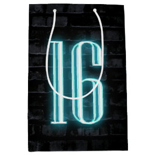 16th Birthday Neon Sign on Brick Medium Gift Bag