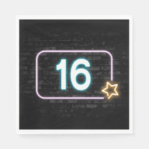 16th Birthday Neon Sign On Brick Napkin