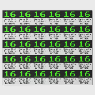 16th Birthday - Nerdy / Geeky Style "16" and Name Wrapping Paper