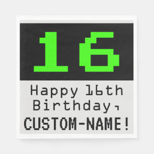16th Birthday - Nerdy / Geeky Style "16" & Name Napkin