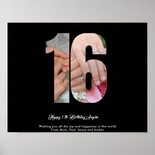 16th Birthday Number 16 Custom Photo Collage Poste Poster