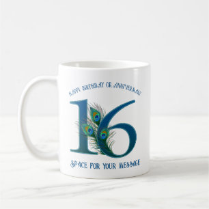 16th Birthday Or Anniversary Peacock Feather Coffee Mug