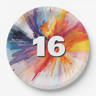 16th Birthday Paint Blast Paper Plate
