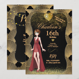 16th Birthday Party Art Deco Gatsby Girl Invitation
