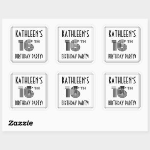 16th Birthday Party: Art Deco Style + Custom Name Square Sticker
