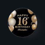 16th Birthday Party Black and Gold Balloons 3 Cm Round Badge<br><div class="desc">16th Birthday Party Black and Gold Balloons and Confetti Button. For further customisation,  please click the "Customise it" button and use our design tool to modify this template.</div>