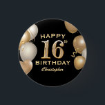 16th Birthday Party Black and Gold Balloons 3 Cm Round Badge<br><div class="desc">16th Birthday Party Black and Gold Balloons and Confetti Button. For further customisation,  please click the "Customise it" button and use our design tool to modify this template.</div>