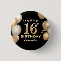 16th Birthday Party Black and Gold Balloons