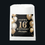 16th Birthday Party Black and Gold Balloons Favour Bags<br><div class="desc">16th Birthday Party Black and Gold Balloons and Confetti Favour Bag. For further customisation,  please click the "Customise it" button and use our design tool to modify this template.</div>