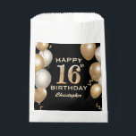 16th Birthday Party Black and Gold Balloons Favour Bags<br><div class="desc">16th Birthday Party Black and Gold Balloons and Confetti Favour Bag. For further customisation,  please click the "Customise it" button and use our design tool to modify this template.</div>