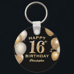 16th Birthday Party Black and Gold Balloons Key Ring<br><div class="desc">16th Birthday Party Black and Gold Balloons and Confetti Keychain. For further customisation,  please click the "Customise it" button and use our design tool to modify this template.</div>