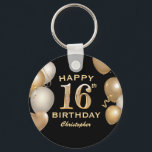16th Birthday Party Black and Gold Balloons Key Ring<br><div class="desc">16th Birthday Party Black and Gold Balloons and Confetti Keychain. For further customisation,  please click the "Customise it" button and use our design tool to modify this template.</div>