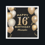 16th Birthday Party Black and Gold Balloons Napkin<br><div class="desc">16th Birthday Party Black and Gold Balloons and Confetti Napkin. For further customisation,  please click the "Customise it" button and use our design tool to modify this template.</div>
