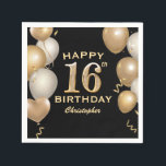 16th Birthday Party Black and Gold Balloons Napkin<br><div class="desc">16th Birthday Party Black and Gold Balloons and Confetti Napkin. For further customisation,  please click the "Customise it" button and use our design tool to modify this template.</div>