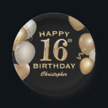 16th Birthday Party Black and Gold Balloons Paper Plate<br><div class="desc">16th Birthday Party Black and Gold Balloons and Confetti Paper Plates. For further customisation,  please click the "Customise it" button and use our design tool to modify this template.</div>