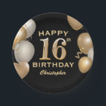 16th Birthday Party Black and Gold Balloons Paper Plate<br><div class="desc">16th Birthday Party Black and Gold Balloons and Confetti Paper Plates. For further customisation,  please click the "Customise it" button and use our design tool to modify this template.</div>