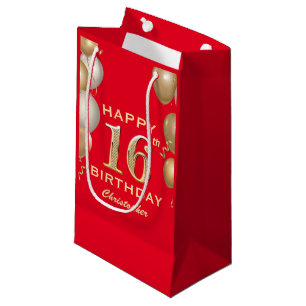 16th Birthday Party Black and Gold Balloons Small  Gift Bag