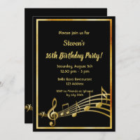 16th birthday party black and gold music notes