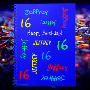 16th Birthday Party Blue Guest Book, Repeat Name Notebook