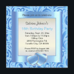 16th Birthday Party | Blue, Silver & White Verder Invitation<br><div class="desc">16th Birthday Party invitation templates. A modern design ready to customise for your party or event. Customise the front and back with your event details, font style, font colour. This elegant design works well for a birthday party, engagement party, anniversary, cocktail party, graduations, retirements, weddings, showers, corporate events, black tie...</div>