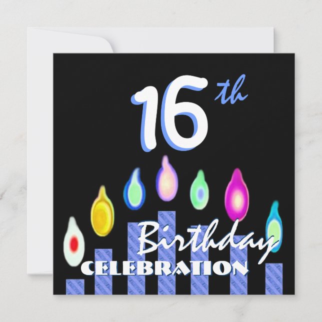 16th Birthday Party Blue Striped Candles Recycled Invitation (Front)