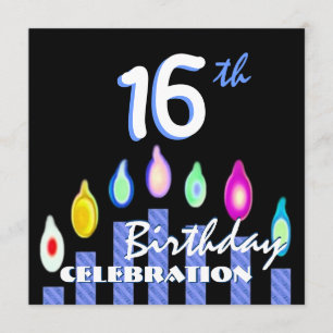 16th Birthday Party Blue Striped Candles Recycled Invitation